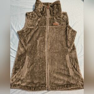 Columbia Plush Faux-Fur Zip Vest in Olive Green And Brown
